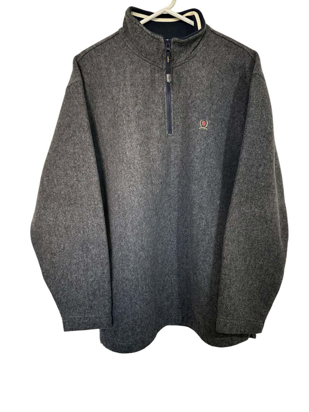 Vintage Tommy Hilfiger 1/4 Zip Fleece Jacket Charcoal Gray Crest Mens XL 2000
